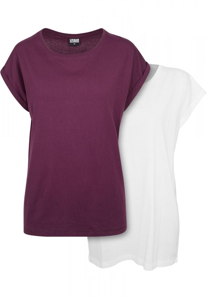 Ladies Extended Shoulder Tee 2-Pack - white+cherry XL