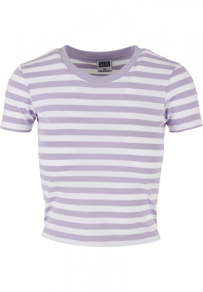 Ladies Short Striped Tee - white/dustylilac XS
