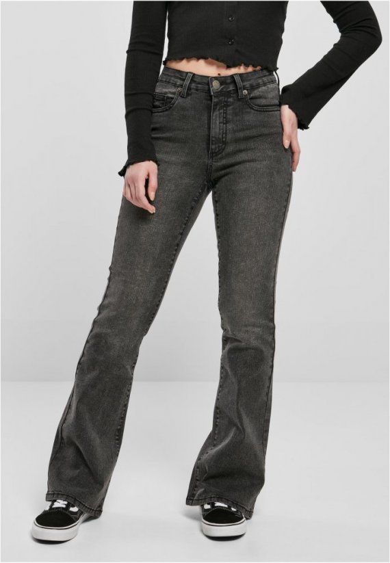 Dámske jeansy Urban Classics Ladies High Waist Flared Denim Pants - black heavy washed