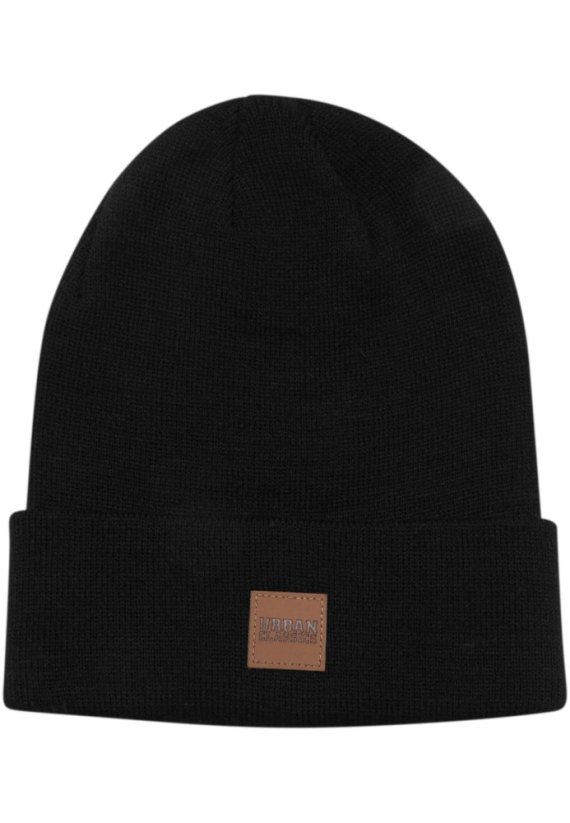 Synthetic Leatherpatch Long Beanie heatherbrown one size - black