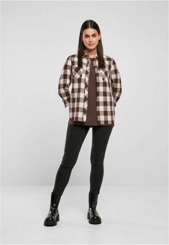 Ladies Turnup Checked Flanell Shirt - pink/brown