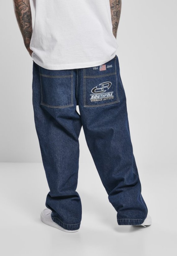 Jeansy Southpole Logo Branded Baggy Jeans - washed mid blue