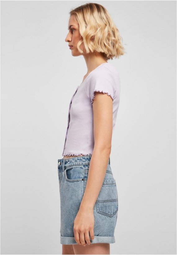Ladies Cropped Button Up Rib Tee - lilac