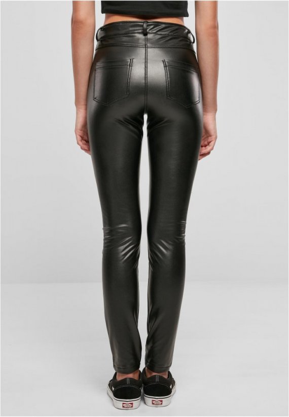 Ladies Mid Waist Synthetic Leather Pants - black