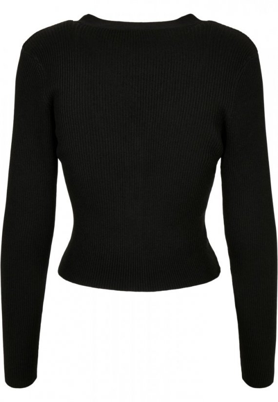 Ladies Short Rib Knit Cardigan - black