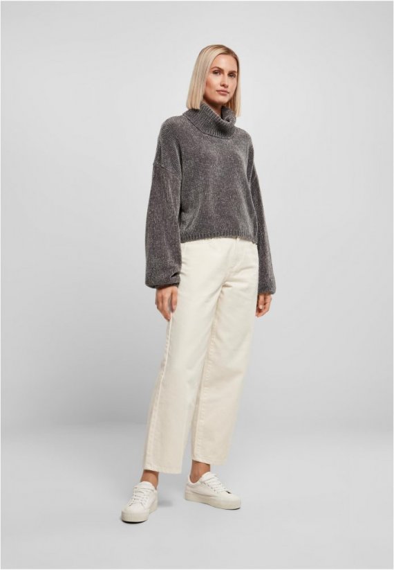 Ladies Short Chenille Turtleneck Sweater - asphalt