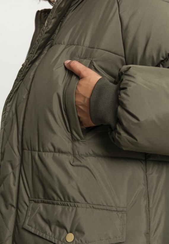 Dámský kabát Urban Classics Ladies Oversize Faux Fur Puffer Coat - olivový