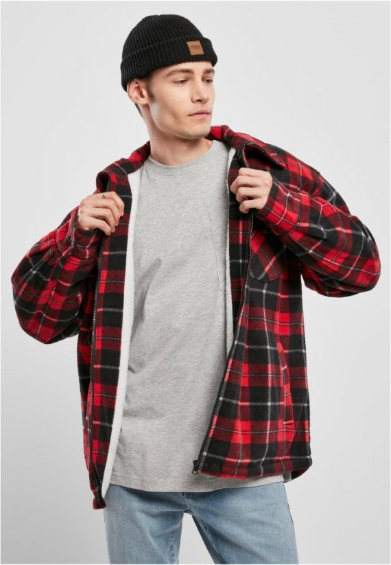 Pánská jarní bunda Urban Classics Plaid Teddy Lined - červená,černá