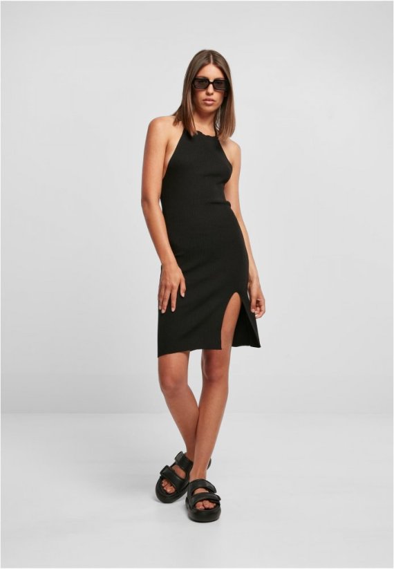 Ladies Rib Knit Neckholder Dress - black