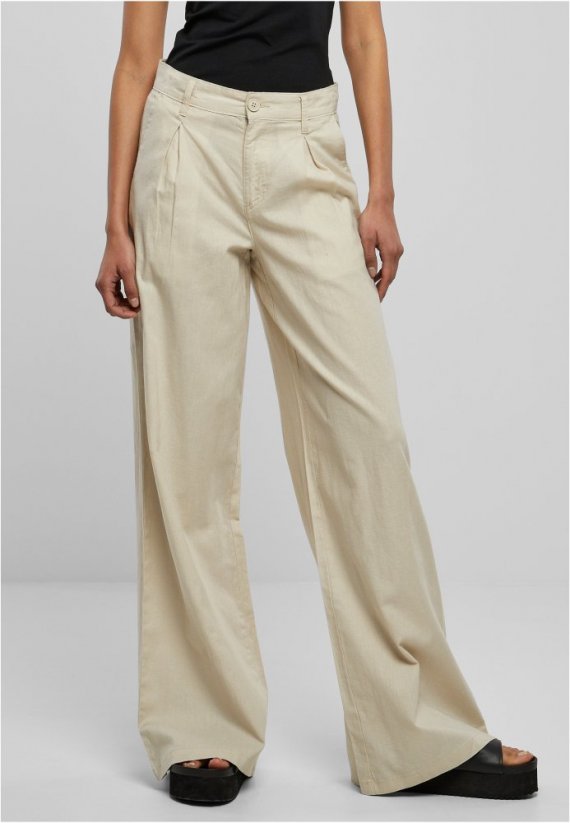 Ladies High Linen Mixed Wide Leg Pants - softseagrass