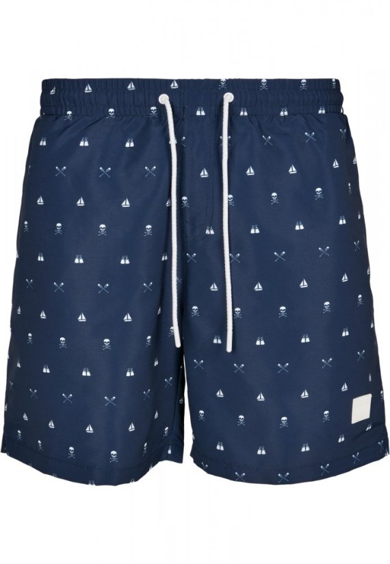 Pánske kúpacie šortky Urban Classics Pattern Swim Shorts - skullandyacht aop