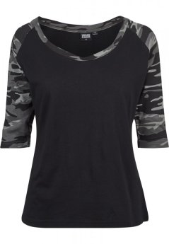 Ladies 3/4 Contrast Raglan Tee - black/darkcamo
