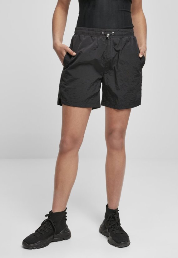 Crinkle Nylon Shorts-Black