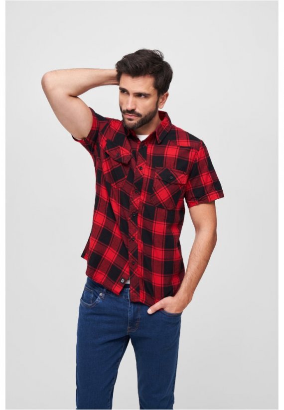 Koszula męska Brandit Checkshirt Halfsleeve - czerwono-czarna