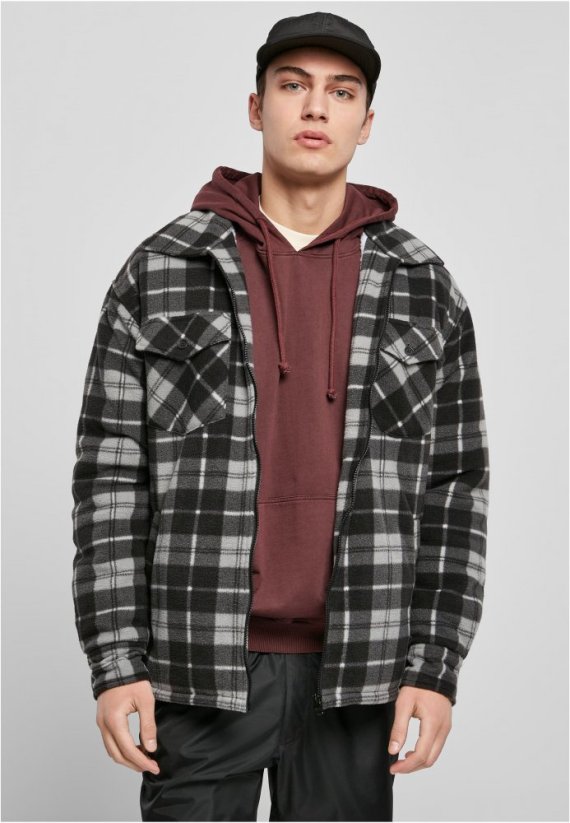 Pánska jarná bunda Urban Classics Plaid Teddy Lined - čierna, biela