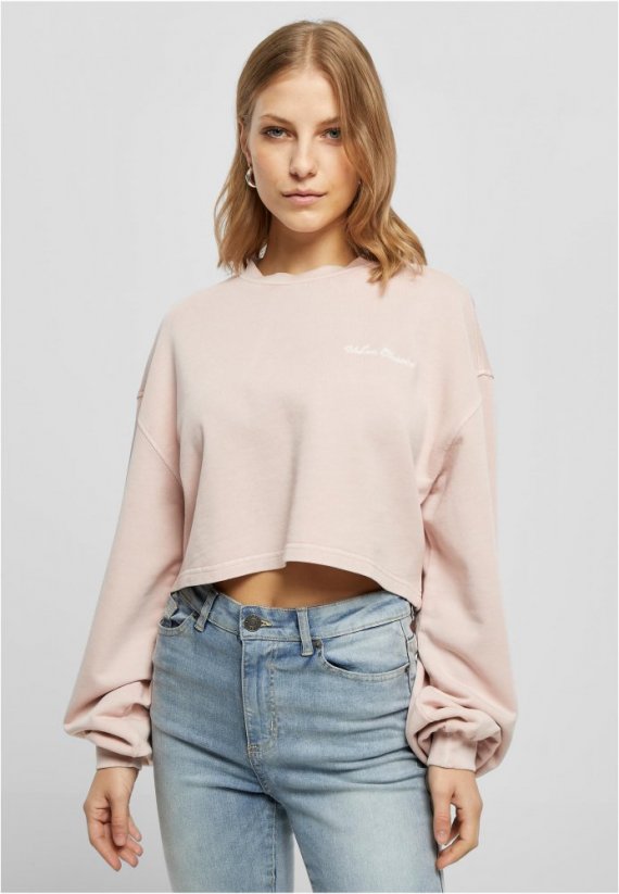 Ladies Cropped Small Embroidery Terry Crewneck - pink