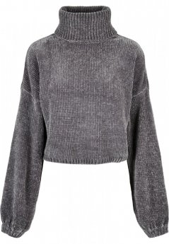 Ladies Short Chenille Turtleneck Sweater - asphalt