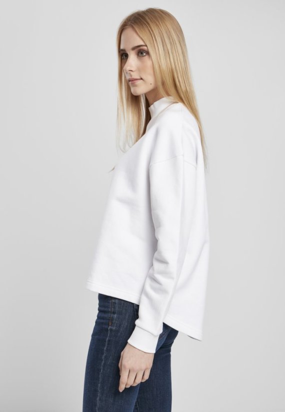 Ladies Oversized High Neck Crew - white
