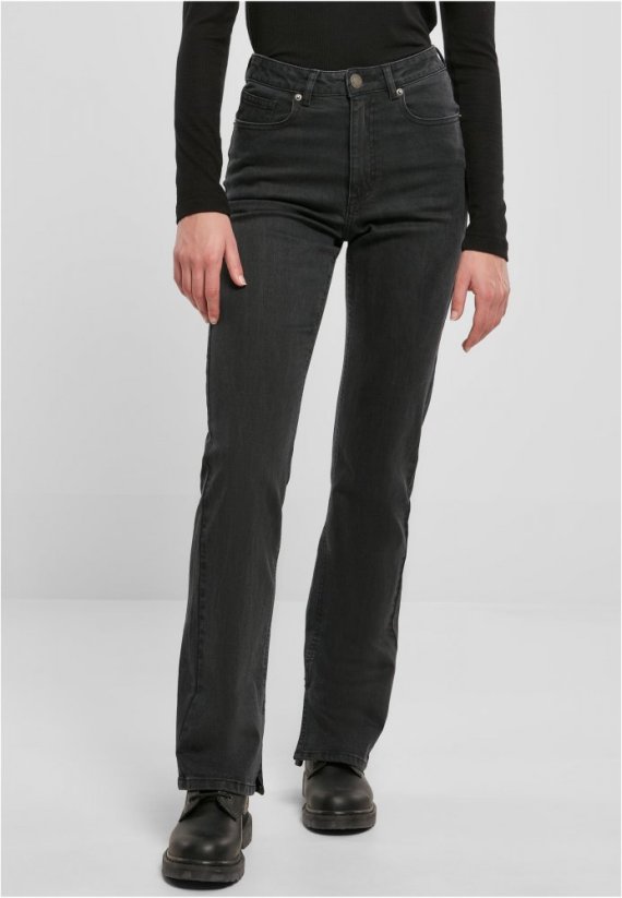 Tmavé dámské džíny Urban Classics Highwaist Straight Slit