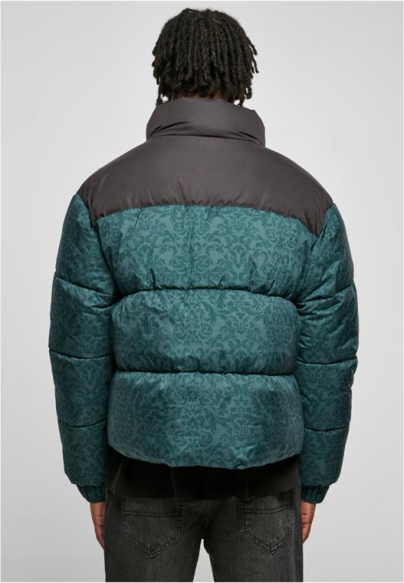 Męska kurtka zimowa Urban Classics AOP Retro Puffer - czarna, zielona