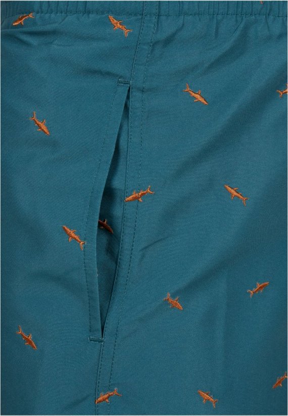Embroidery Swim Shorts - shark/teal/toffee