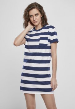 Ladies Stripe Boxy Tee Dress - darkblue/white