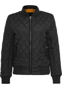 Ladies Diamond Quilt Nylon Jacket - black