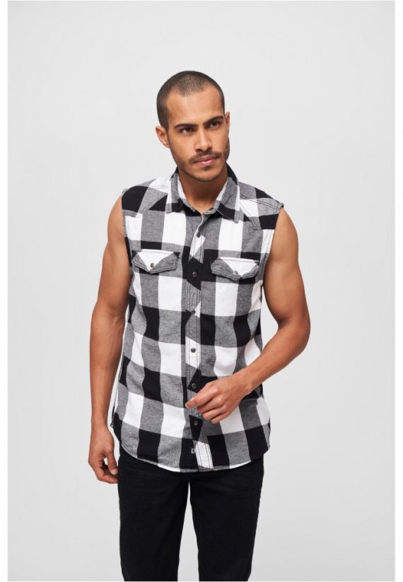 Brandit Checkshirt Męska koszula bez rękawów - biało-czarny