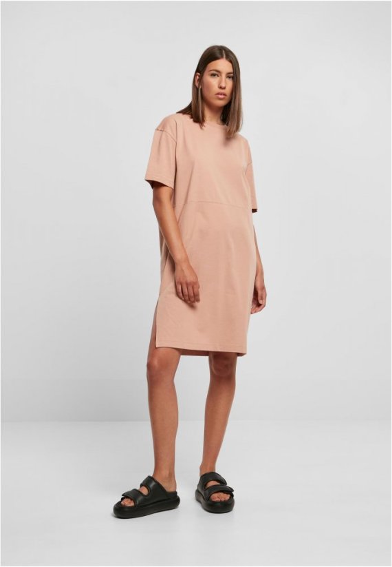 Dámské šaty Urban Classics Organic Oversized Slit Tee Dress amber