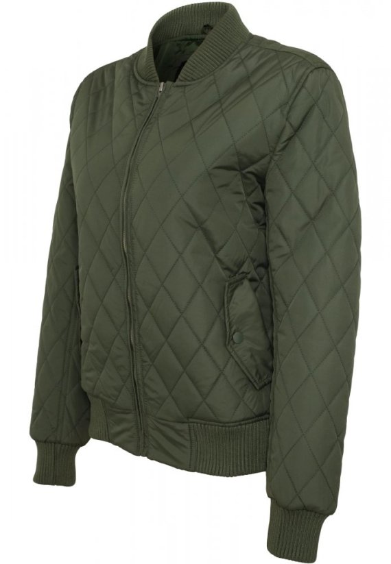 Dámská prošívaná bomber bunda Urban Classics Diamond Quilt Nylon - olivová