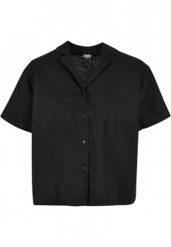 Ladies Linen Mixed Resort Shirt - black