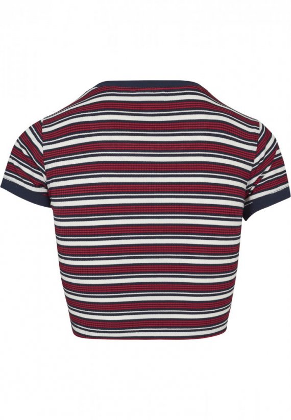 Koszulka damska Urban Classics Ladies Rib Stripe Cropped Tee - white/navy/fire red