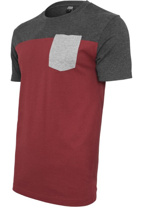 3-Tone Pocket Tee - burgundy/cha/gry
