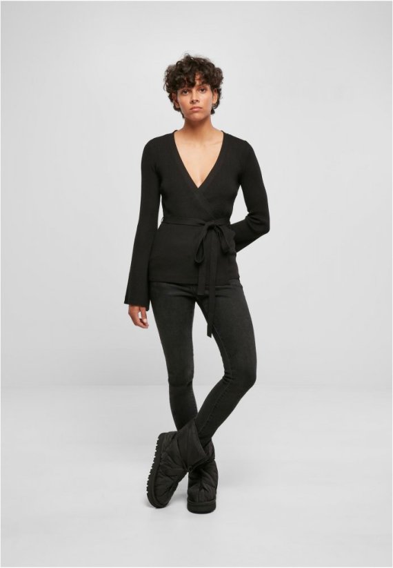 Ladies Rib Knit Wrapped Cardigan - black