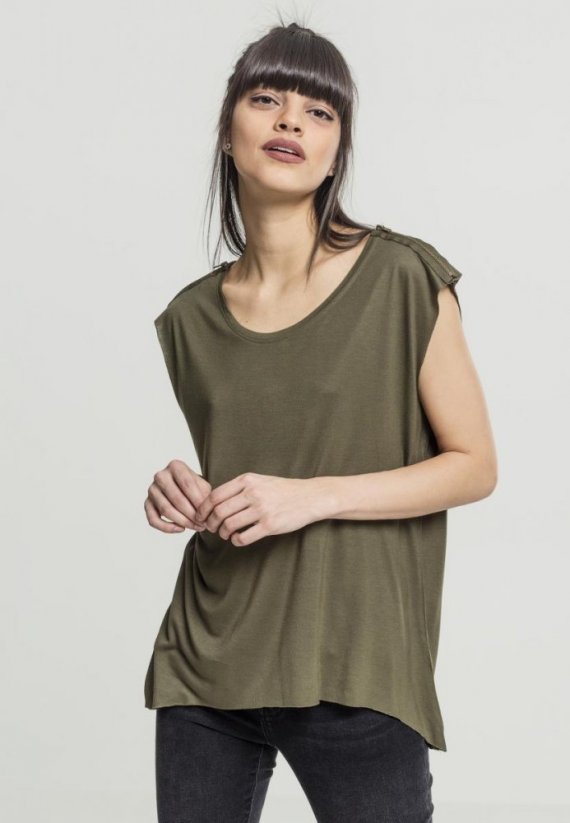 Koszulka Urban Classics Ladies Shoulder Zip HiLo Tee - olive