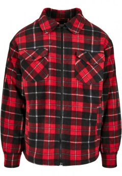 Męska kurtka wiosenna Urban Classics Plaid Teddy Lined - czerwony, czarny