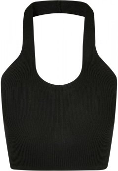 Ladies Rib Knit Crossed Neckholder Top - black