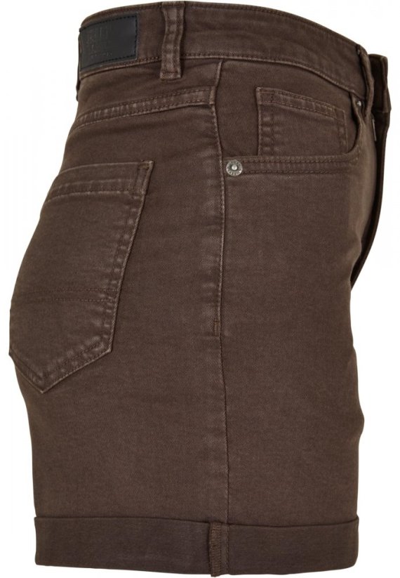 Ladies Colored Strech Denim Shorts - brown