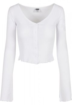 Ladies Cropped Rib Cardigan - white