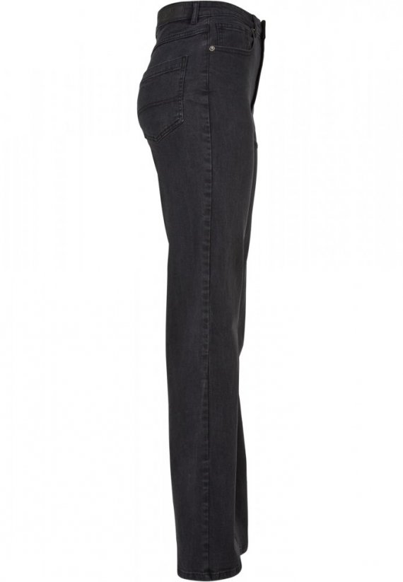 Ladies Highwaist Straight Slit Denim Pants - black washed
