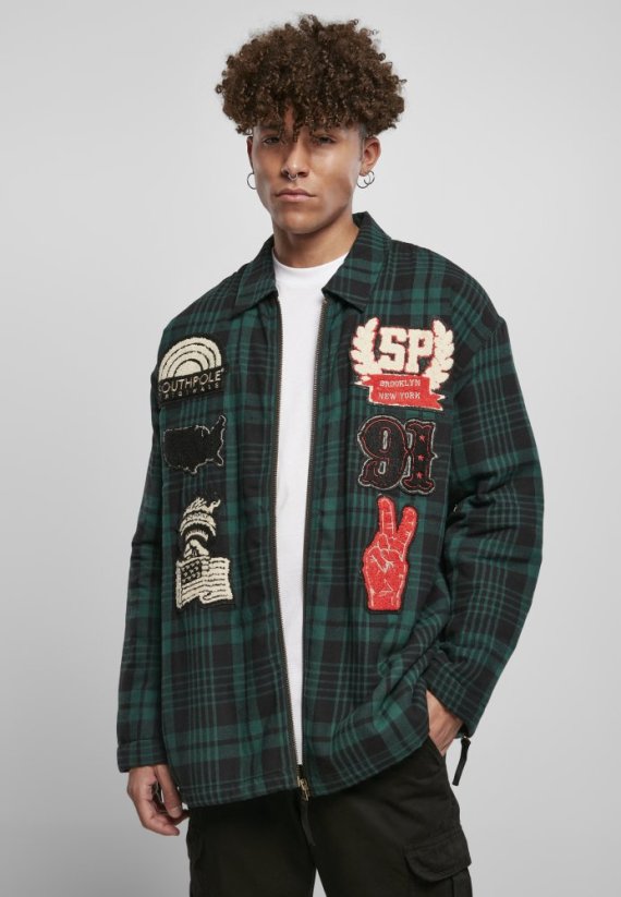 Pánská bunda Southpole Flannel Application Shirt - zelená