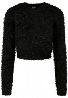 Ladies Cropped Feather Sweater - black
