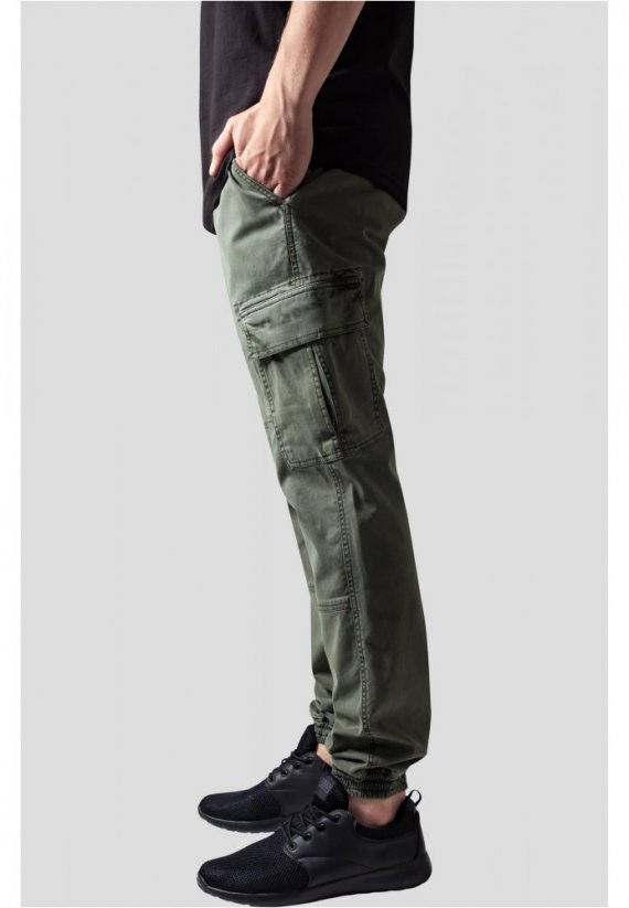 Washed Cargo Twill Jogging Pants - olive