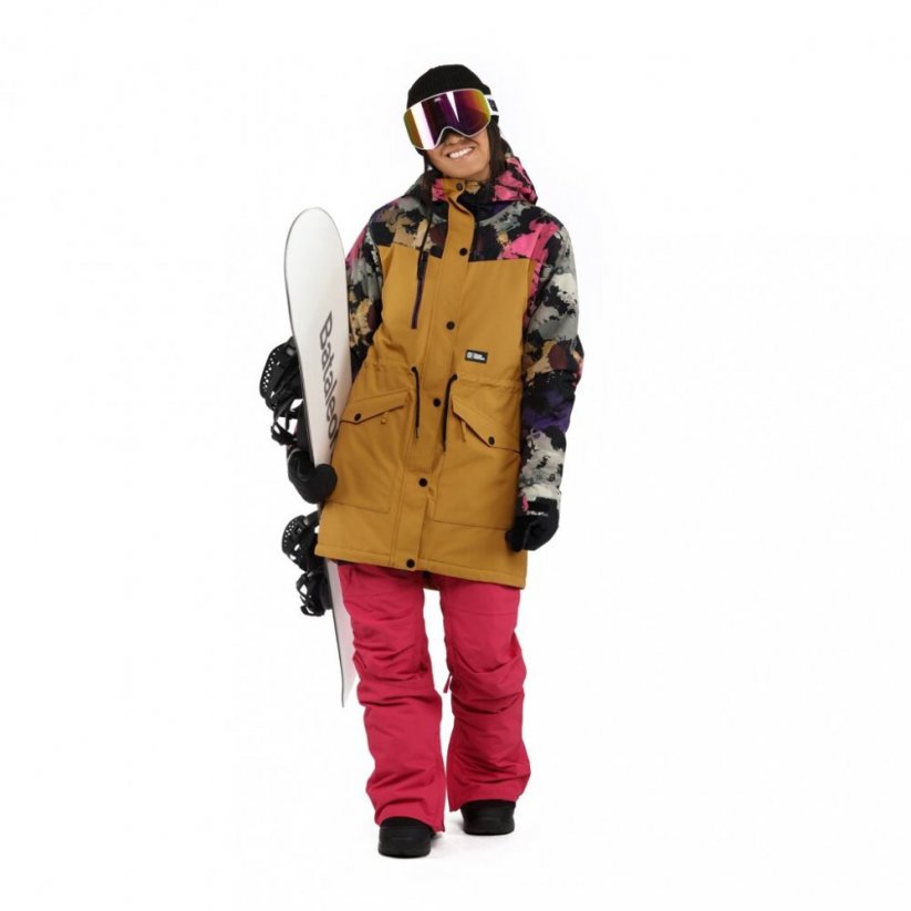 Damska zimowa kurtka snowboardowa Horsefeathers Clarise - żółta, kolorowy nadruk