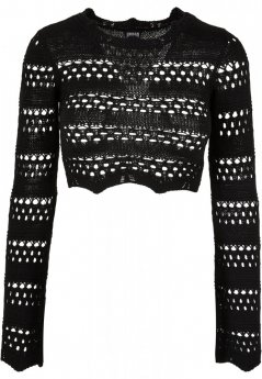 Ladies Cropped Crochet Knit Sweater - black
