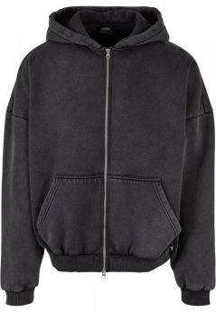 Heavy Sand Washed 90's Zip Hoody - black