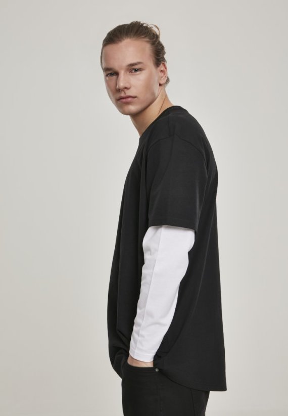 Pánské tričko Urban Classics Oversized Shaped Double Layer LS - černé, bílé