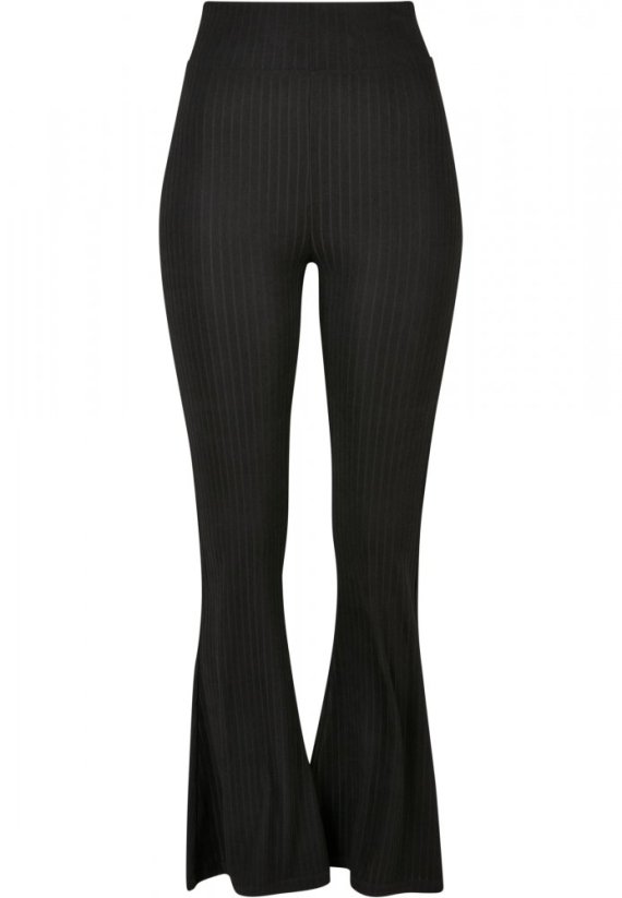 Ladies High Waist Rib Flared Leggings - black