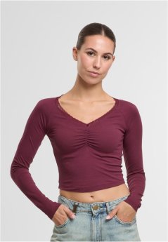 Ladies Short Lognsleeve Lace Shirt - cherry