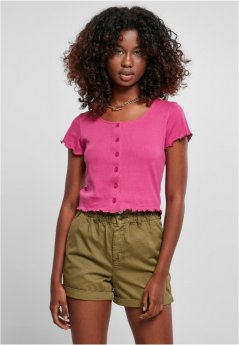 Ladies Cropped Button Up Rib Tee - brightviolet